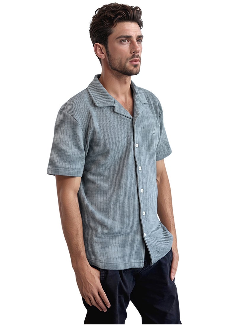 Textured Regular Fit Premium Cotton Cuban Collar Shirt