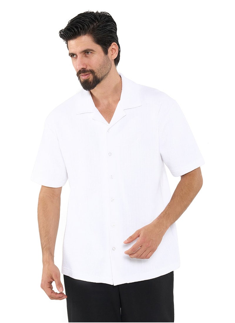 Textured Regular Fit Premium Cotton Cuban Collar Shirt