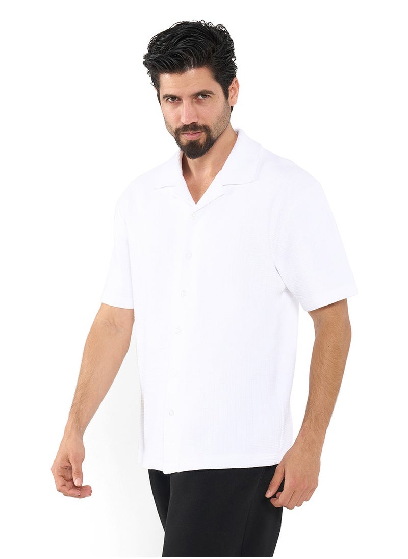 Textured Regular Fit Premium Cotton Cuban Collar Shirt