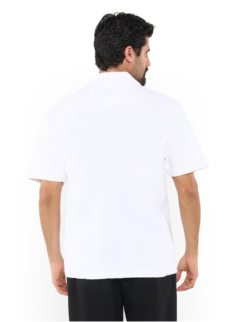 Textured Regular Fit Premium Cotton Cuban Collar Shirt
