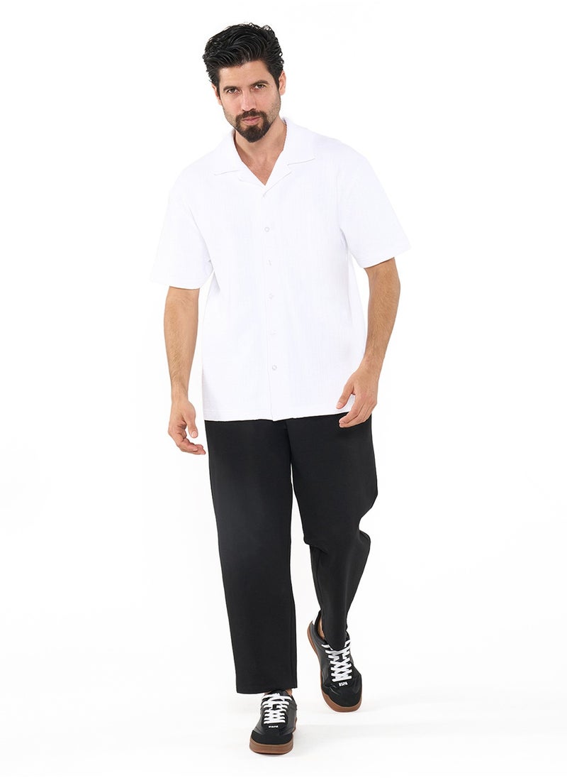 Textured Regular Fit Premium Cotton Cuban Collar Shirt