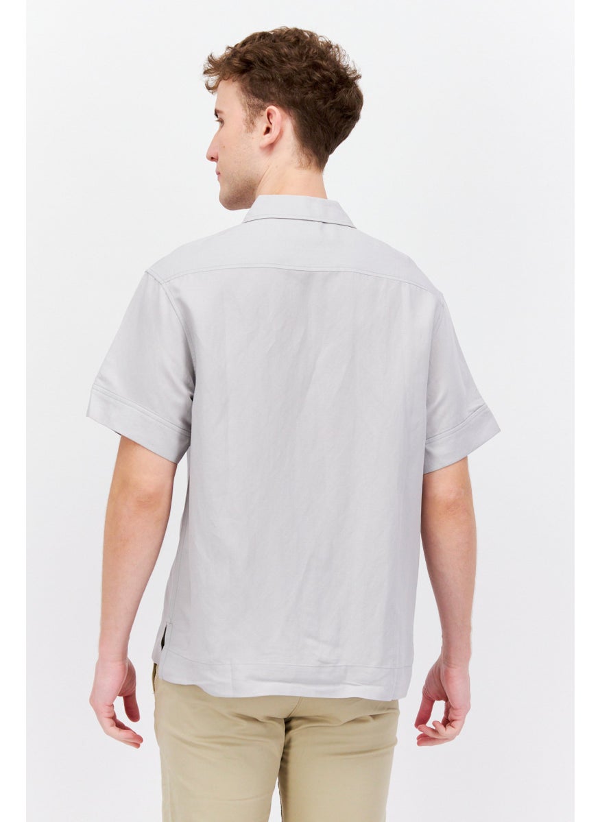 Men Regular Fit Textured Short Sleeves Casual Shirt, Grey