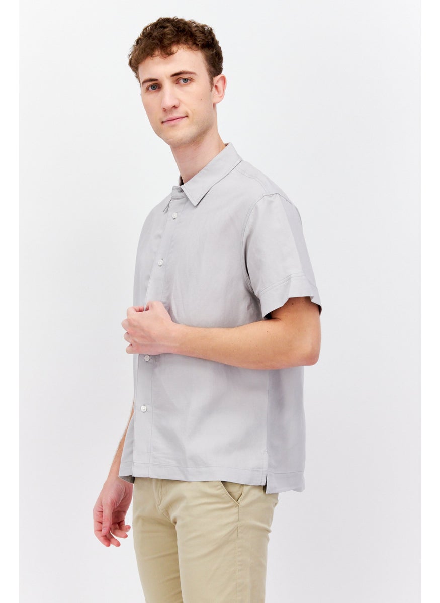 Men Regular Fit Textured Short Sleeves Casual Shirt, Grey
