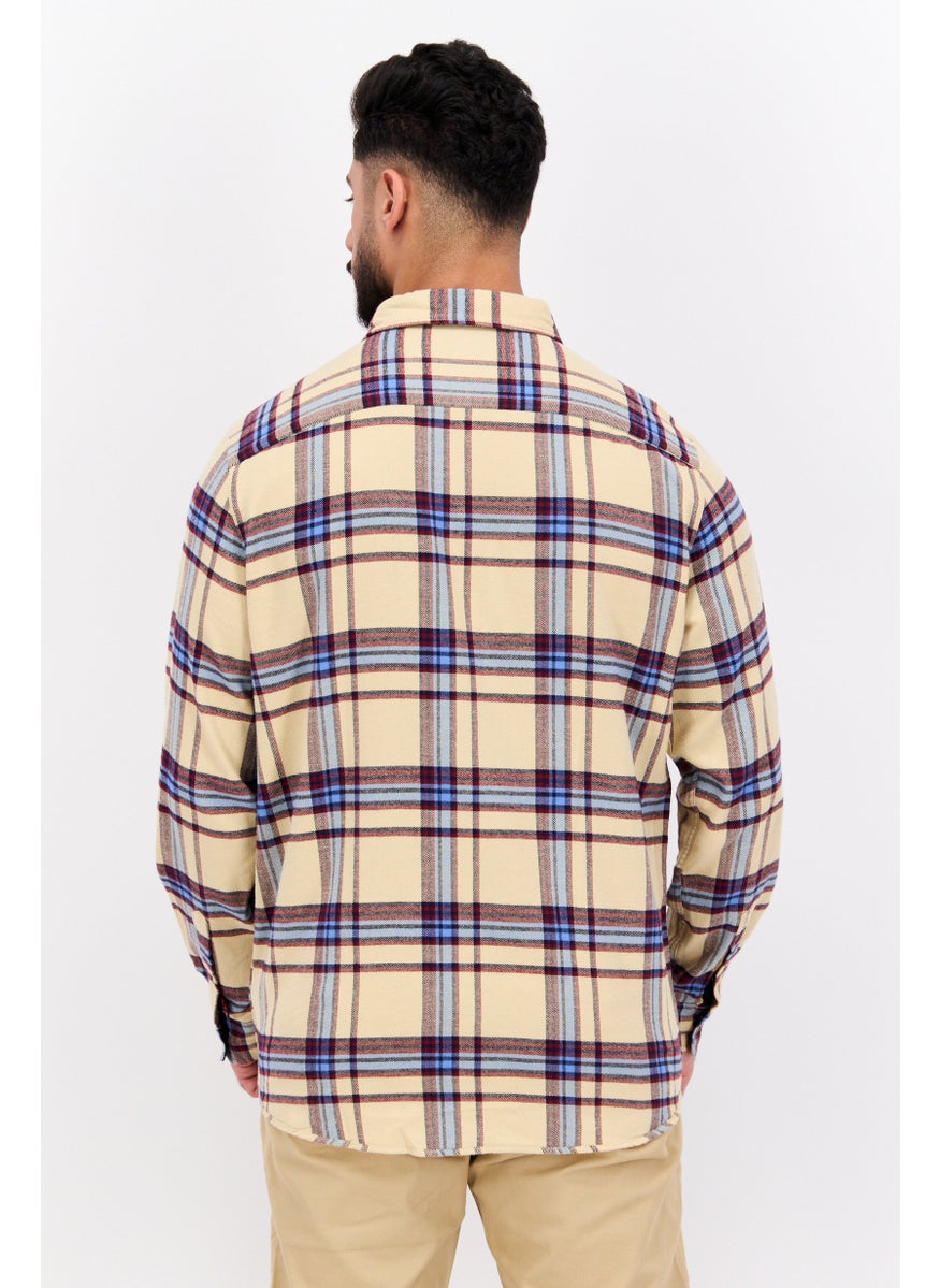 Men Regular Fit Checkered Long Sleeves Casual Shirt, Beige