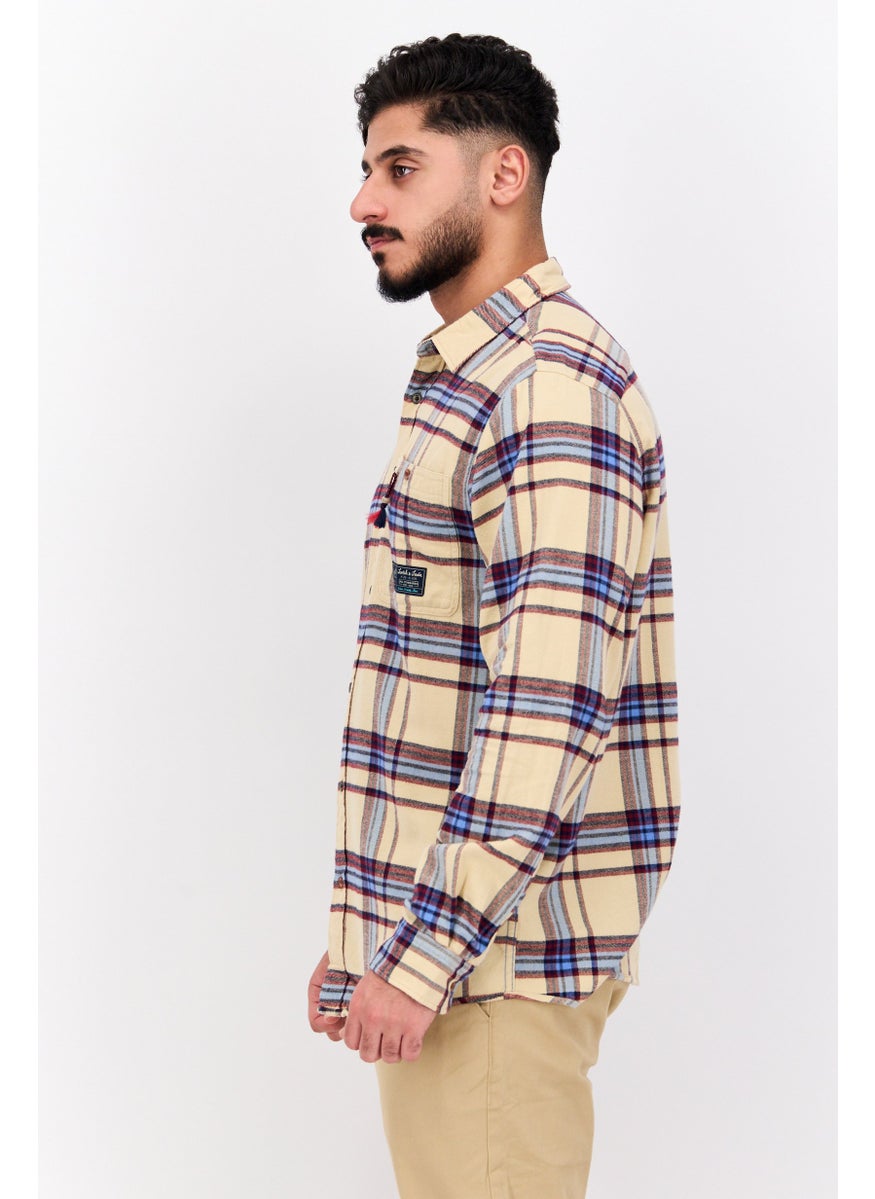Men Regular Fit Checkered Long Sleeves Casual Shirt, Beige