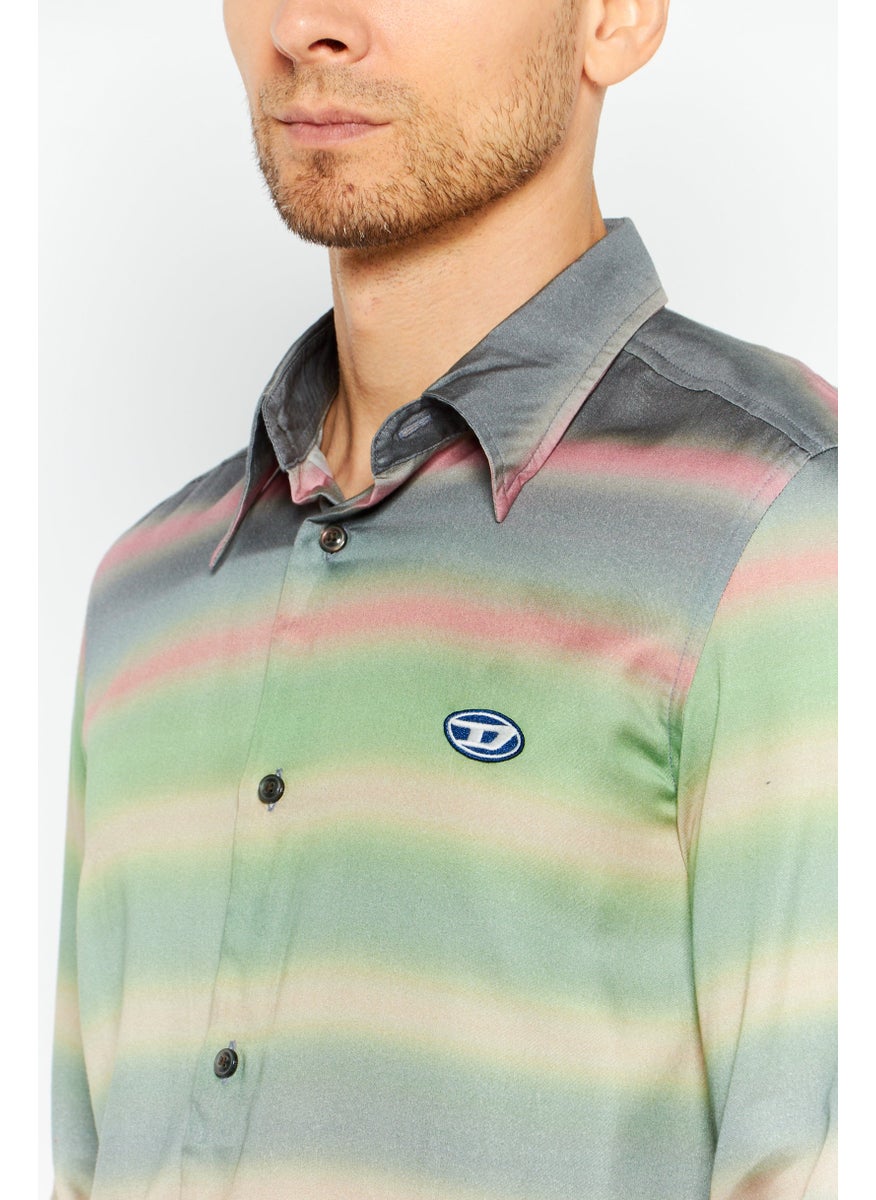 Men Regular Fit Long Sleeve Stripe Casual Shirts, Grey