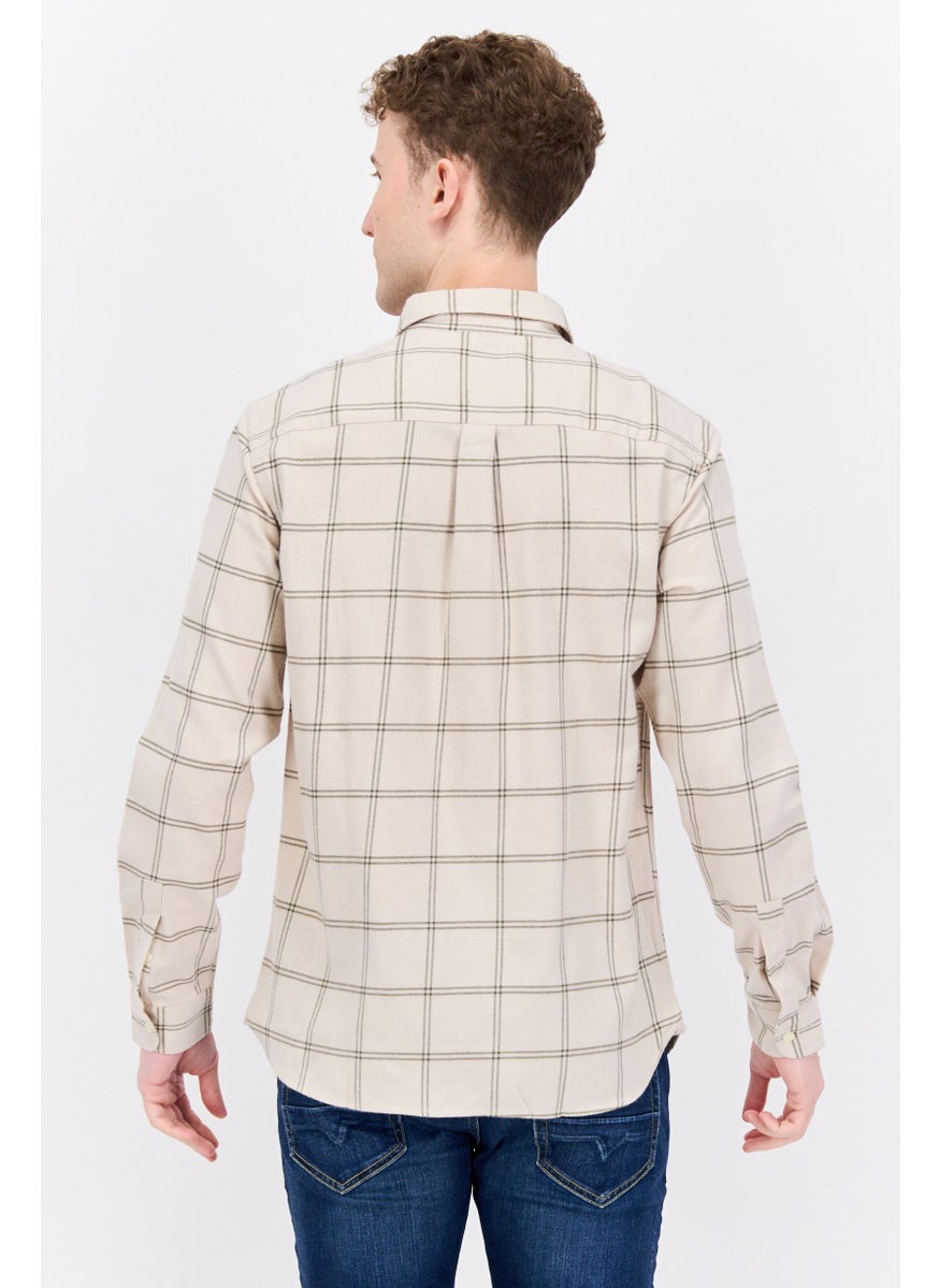 Men Regular Fit Plaid Long Sleeves Casual Shirt, Beige