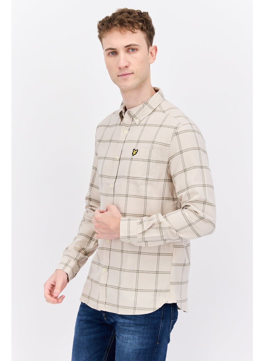 Men Regular Fit Plaid Long Sleeves Casual Shirt, Beige