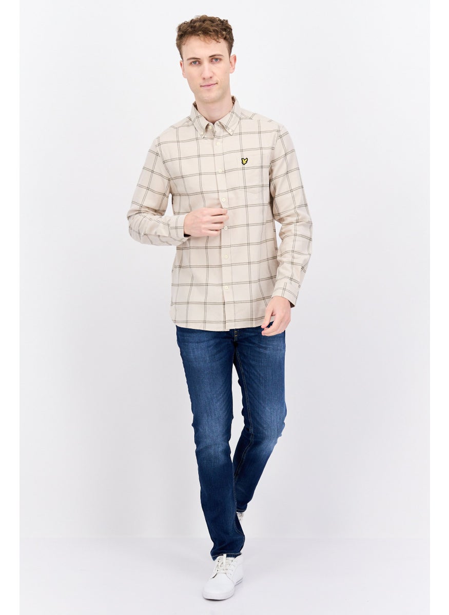 Men Regular Fit Plaid Long Sleeves Casual Shirt, Beige