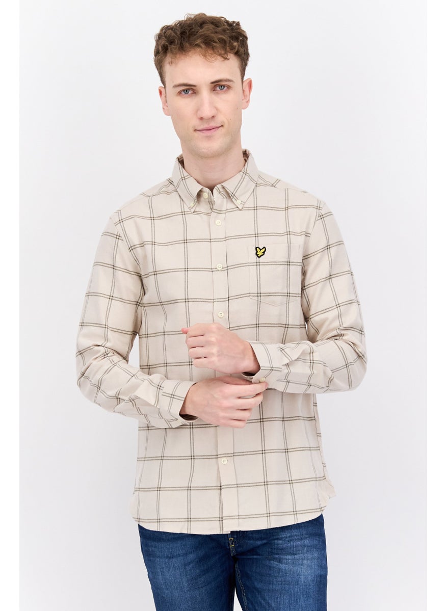 Men Regular Fit Plaid Long Sleeves Casual Shirt, Beige