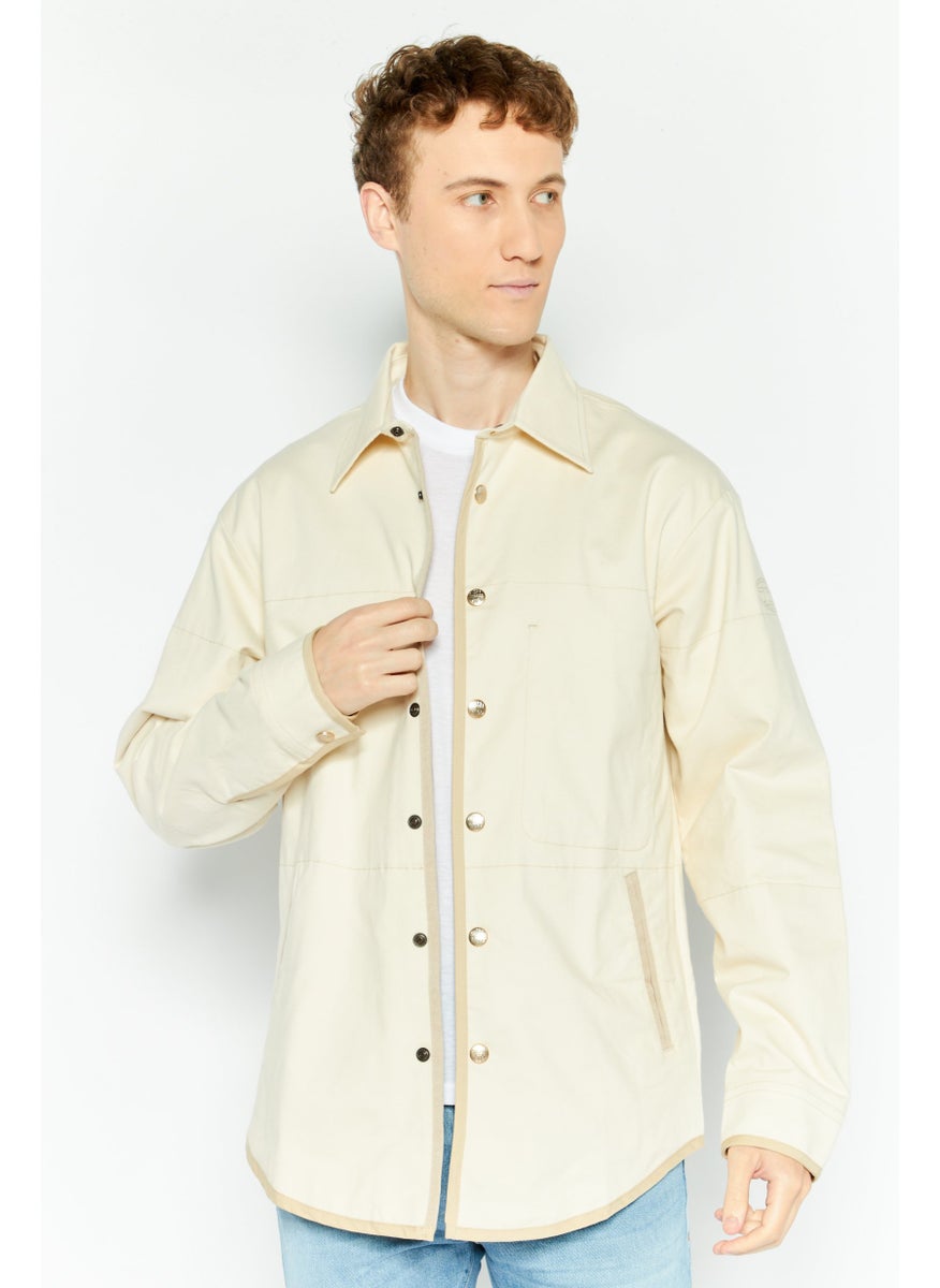 Men Regular Fit Solid Long Sleeves Casual Shirt, Cream