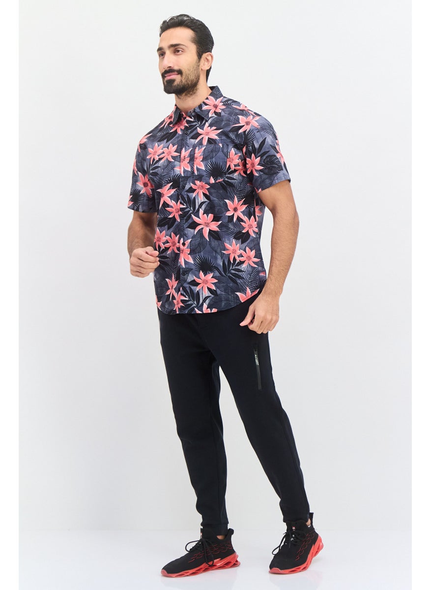Men Regular Fit Short Sleeves Outdoor Shirt, Black