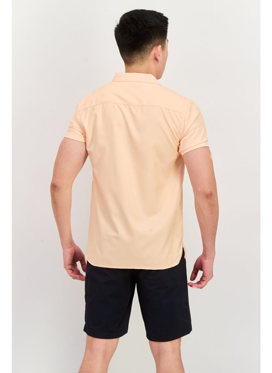 Men Regular Fit Short Sleeves Solid Casual Shirt, Dusty Pink