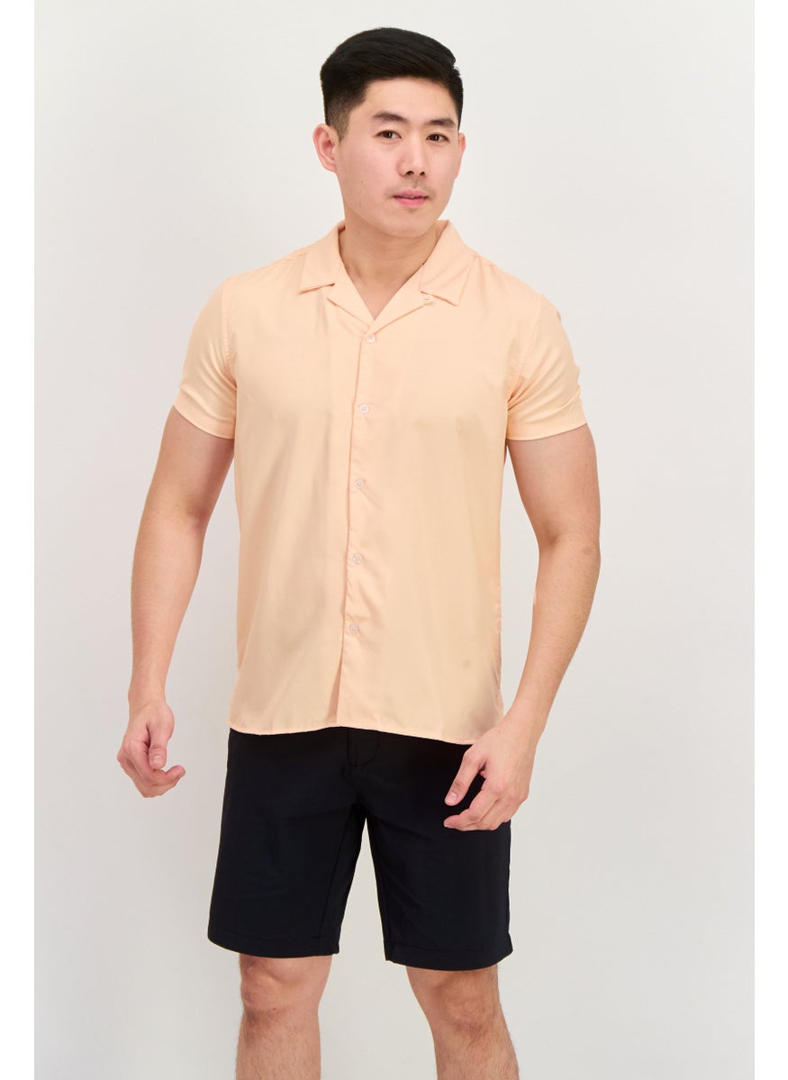 Men Regular Fit Short Sleeves Solid Casual Shirt, Dusty Pink