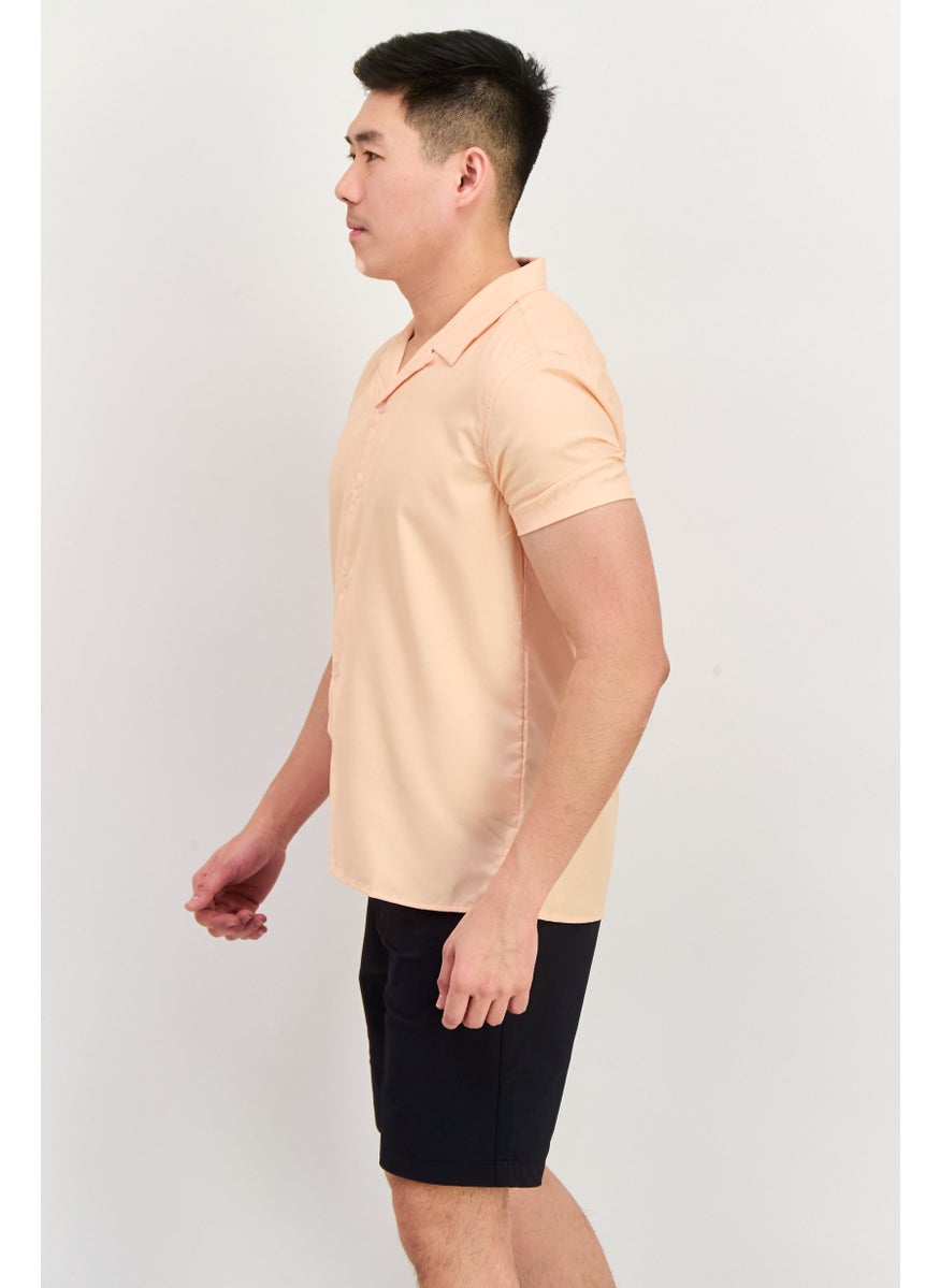 Men Regular Fit Short Sleeves Solid Casual Shirt, Dusty Pink