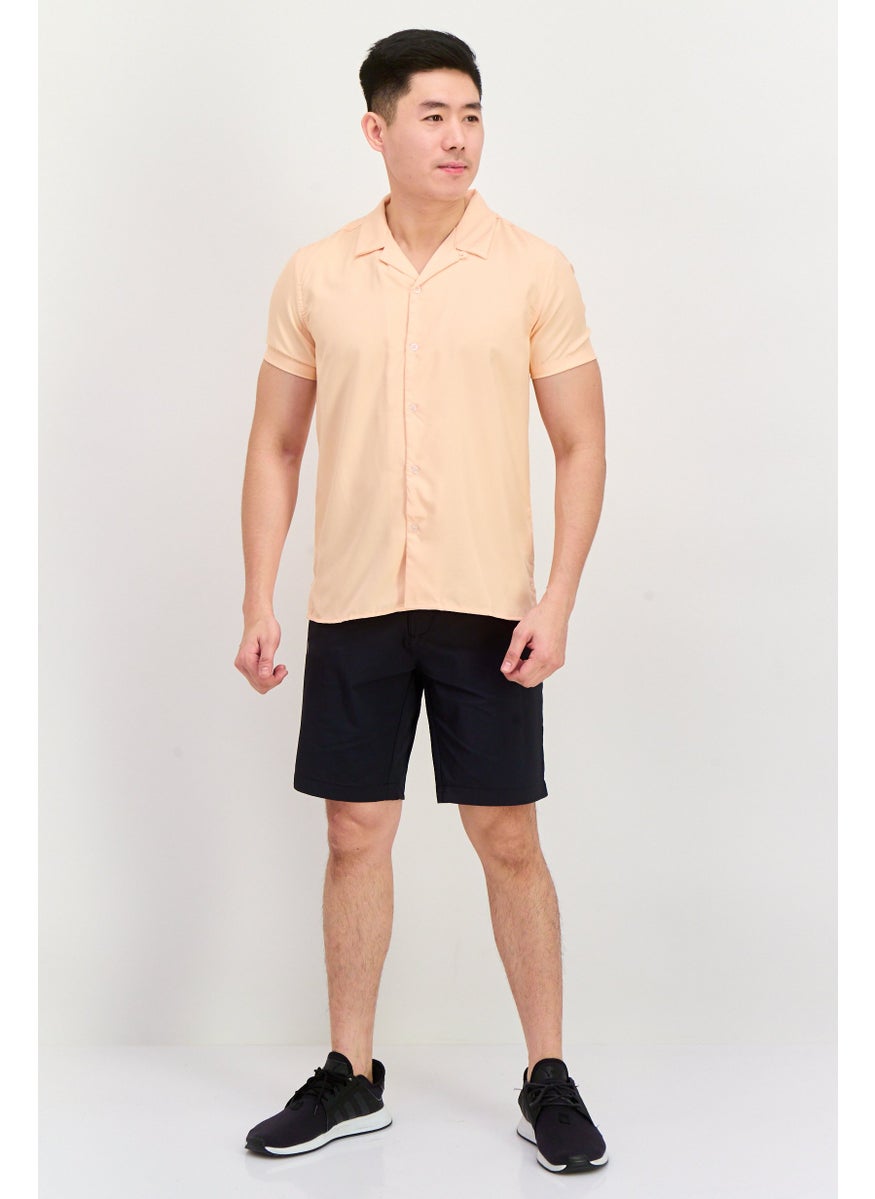 Men Regular Fit Short Sleeves Solid Casual Shirt, Dusty Pink