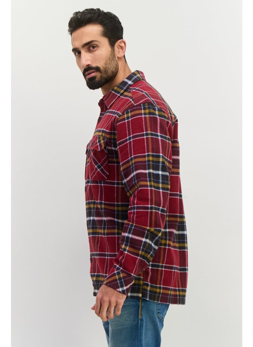 Men Regular Fit Plaid Long Sleeves Casual Shirt, Maroon Cambo
