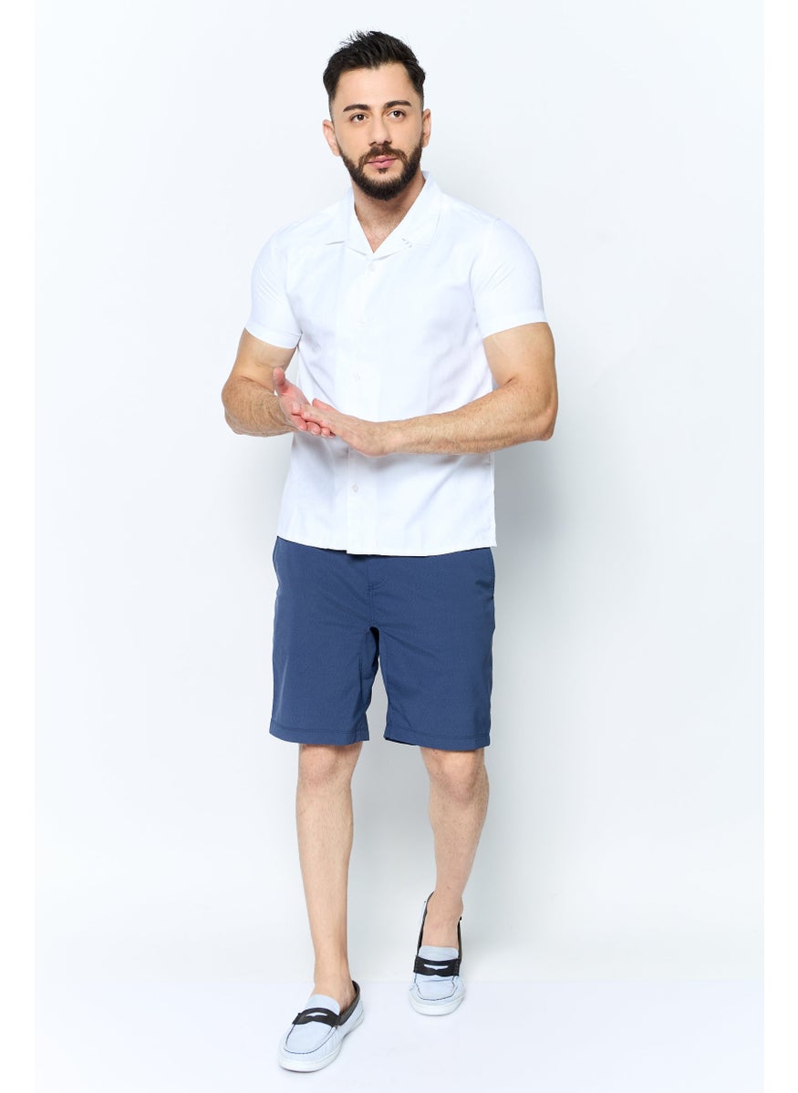 Men Regular Fit Plain Short Sleeve Casual Shirts, White