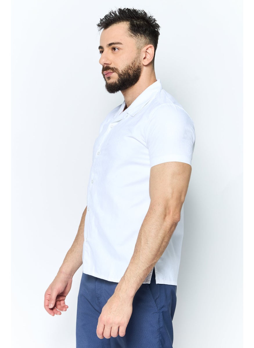 Men Regular Fit Plain Short Sleeve Casual Shirts, White