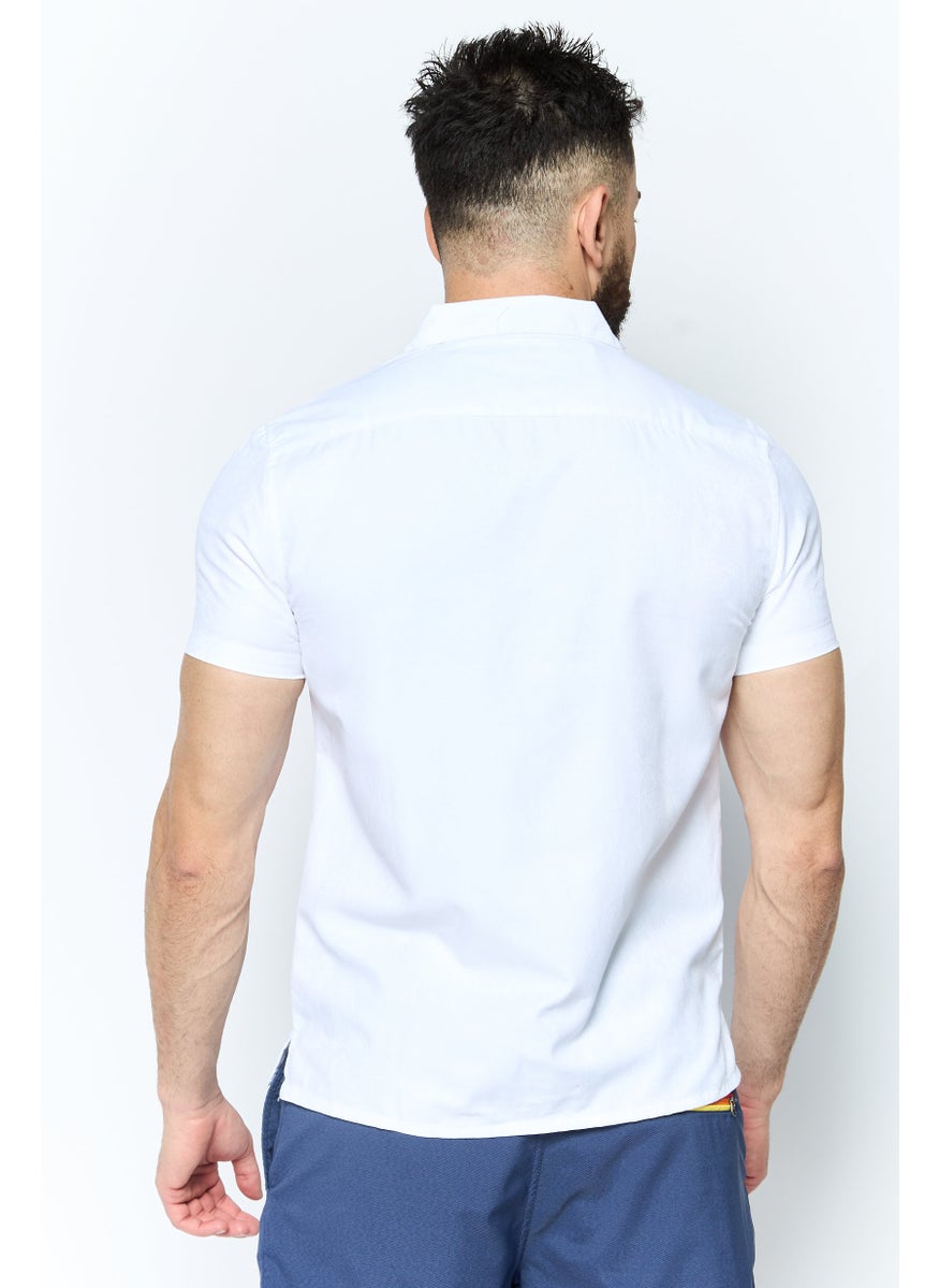 Men Regular Fit Plain Short Sleeve Casual Shirts, White