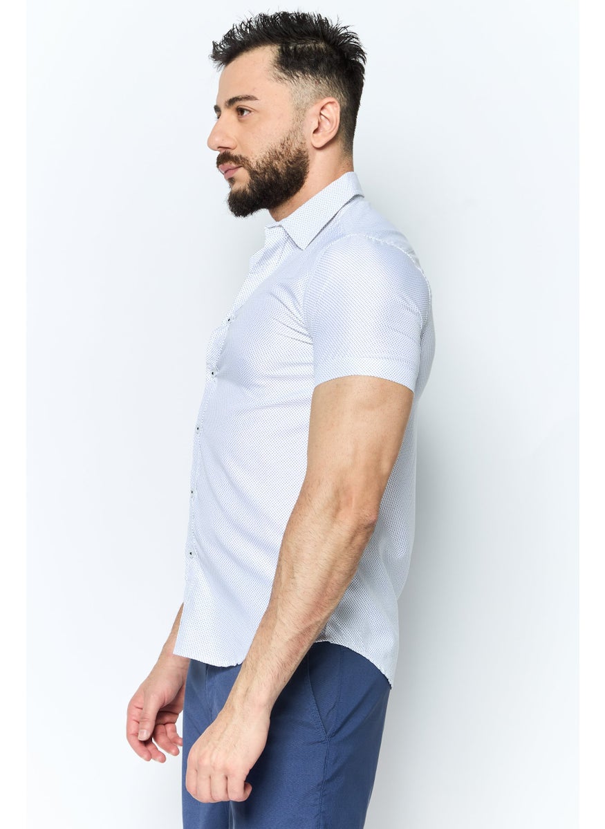 Men Regular Fit Allover Print Short Sleeves Casual Shirt, White
