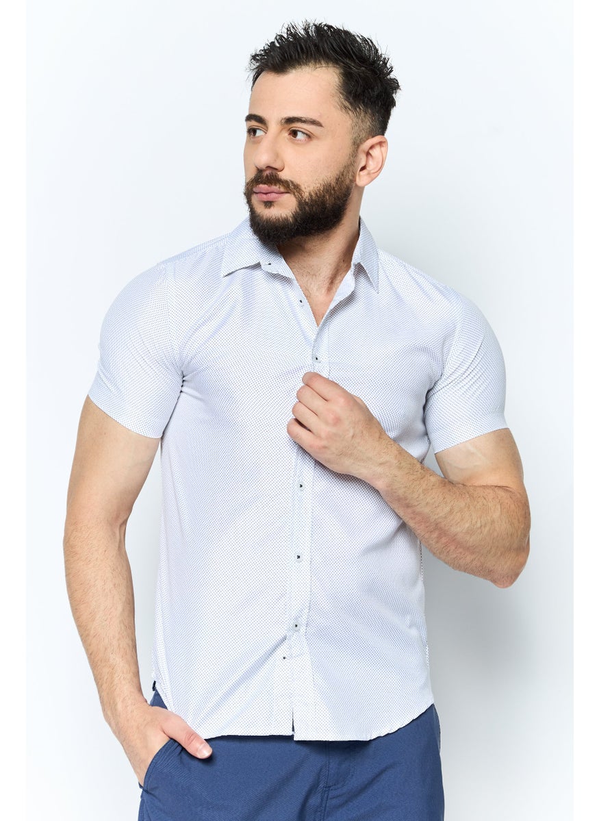 Men Regular Fit Allover Print Short Sleeves Casual Shirt, White