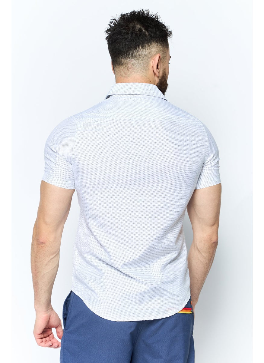 Men Regular Fit Allover Print Short Sleeves Casual Shirt, White