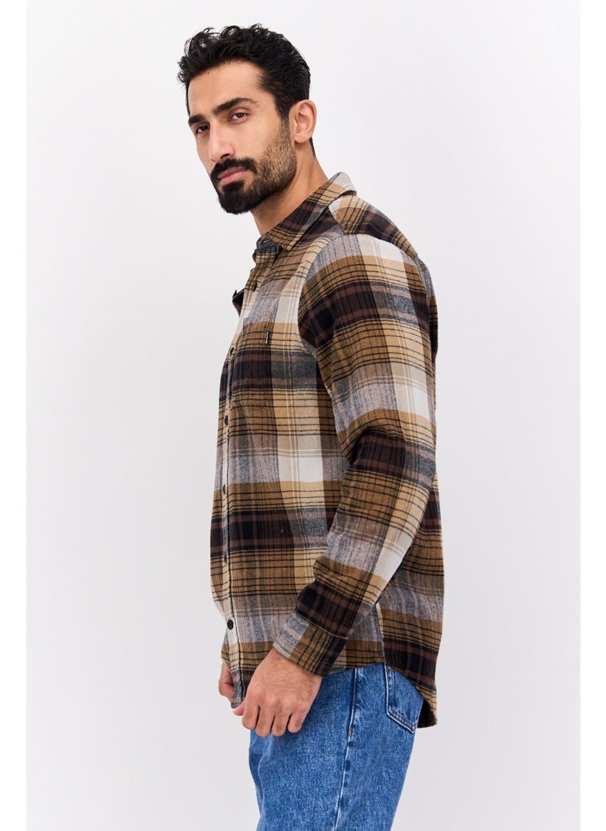 Men Regular Fit Plaid Long Sleeve Casual Shirt, Tan