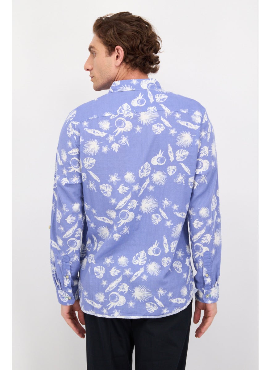 Men Regular Fit Allover Print Long Sleeves Casual Shirt, Blue