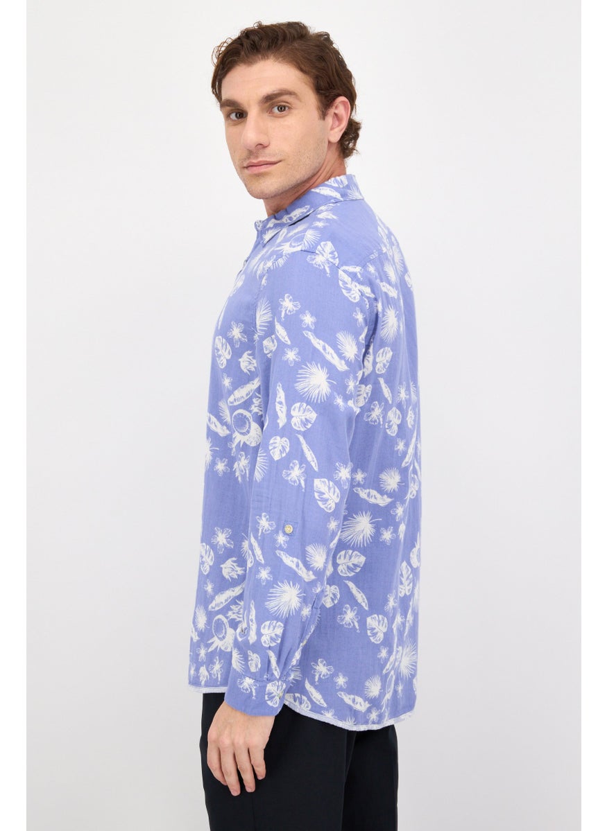 Men Regular Fit Allover Print Long Sleeves Casual Shirt, Blue