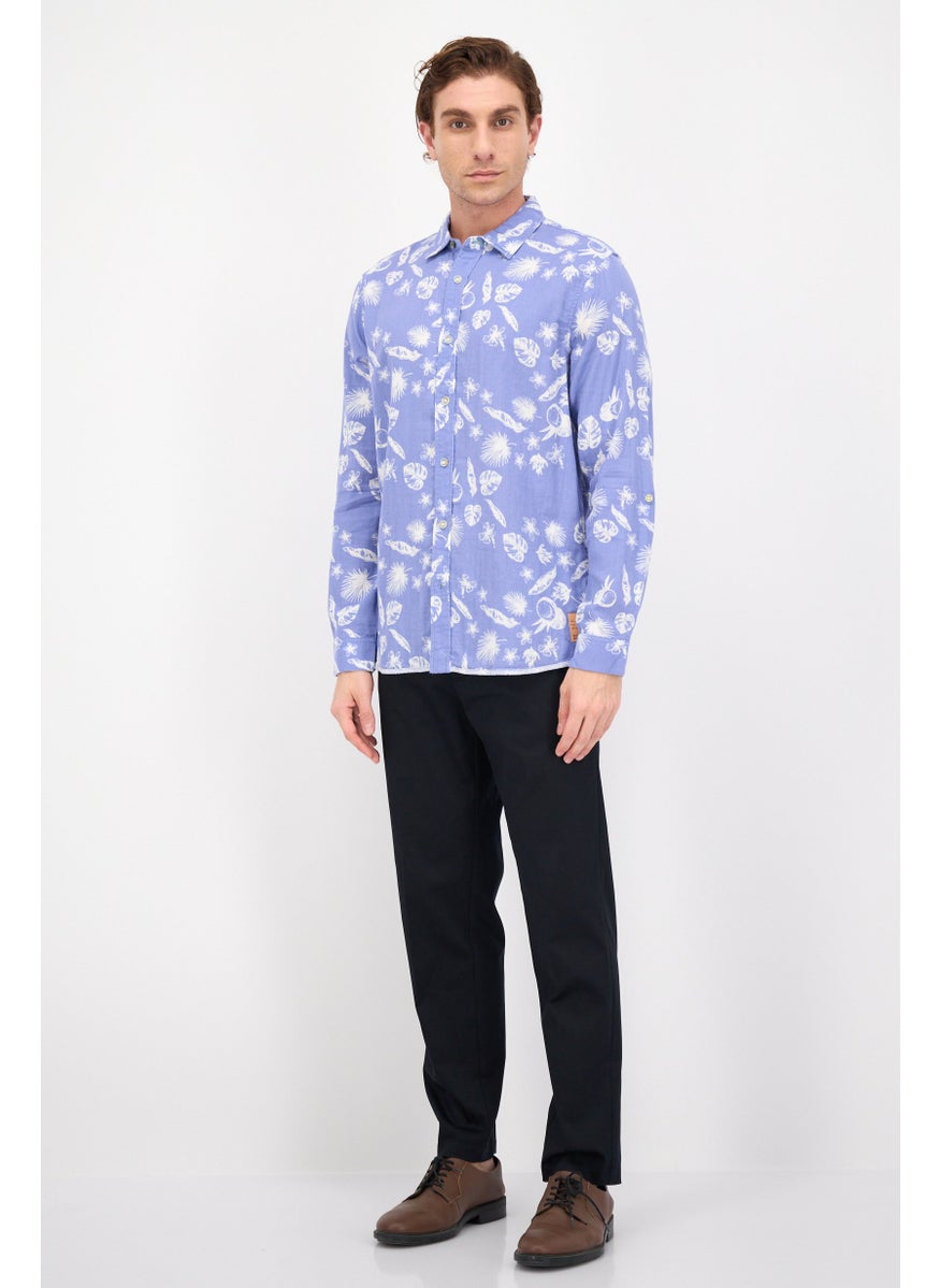 Men Regular Fit Allover Print Long Sleeves Casual Shirt, Blue
