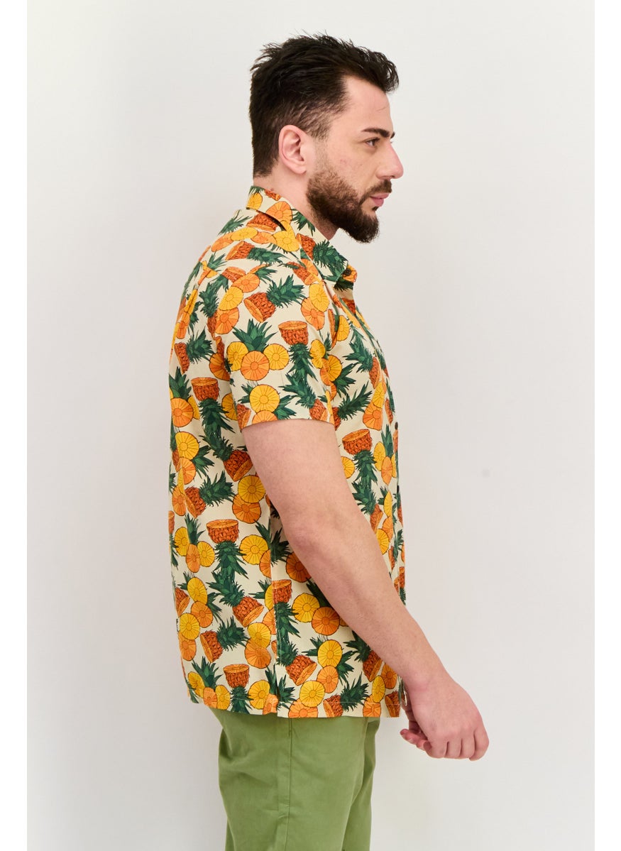 Men Regular Fit Tropical Print Short Sleeves Casual Shirt, Multicolor