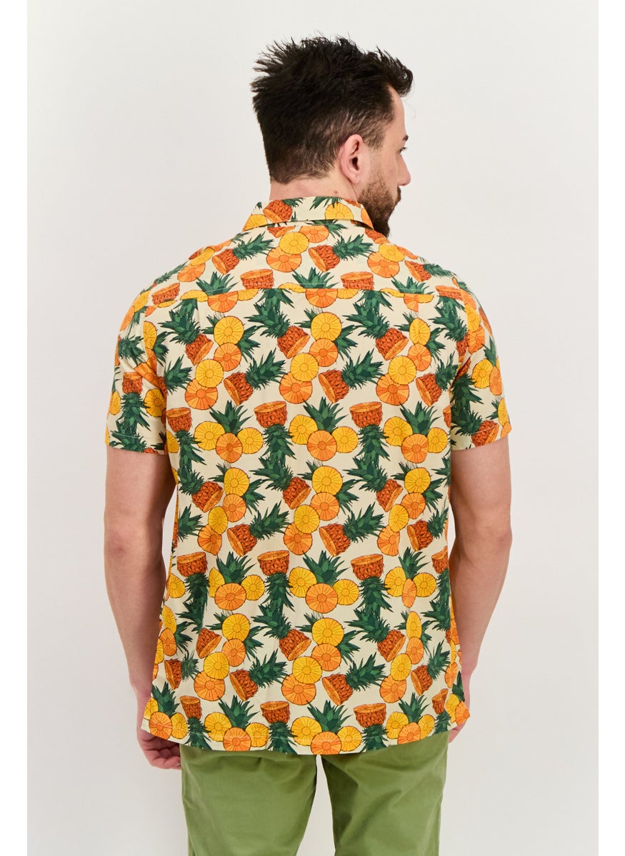 Men Regular Fit Tropical Print Short Sleeves Casual Shirt, Multicolor