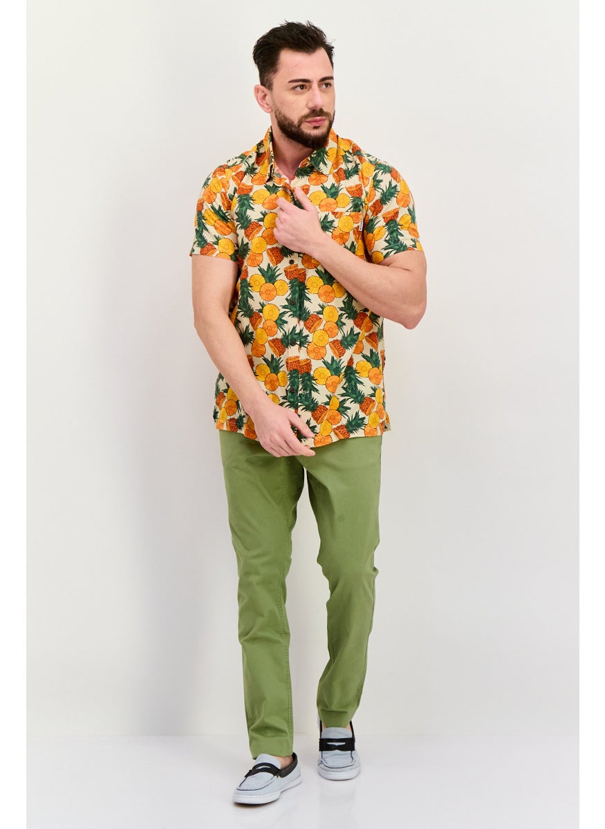 Men Regular Fit Tropical Print Short Sleeves Casual Shirt, Multicolor