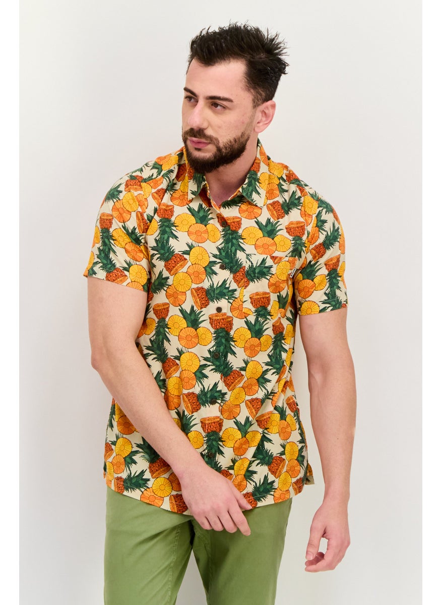 Men Regular Fit Tropical Print Short Sleeves Casual Shirt, Multicolor