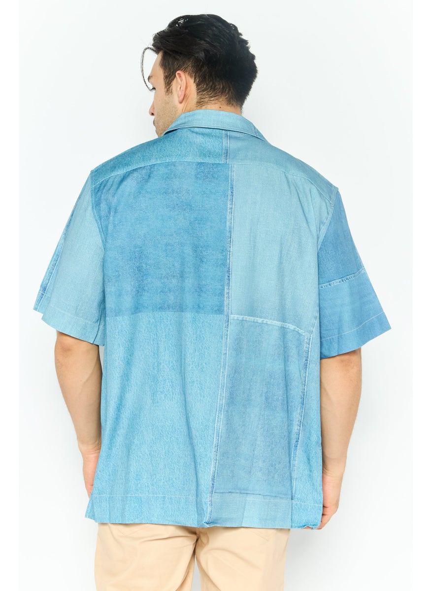 Men Regular Fit Washed Short Sleeves T-Shirt, Blue