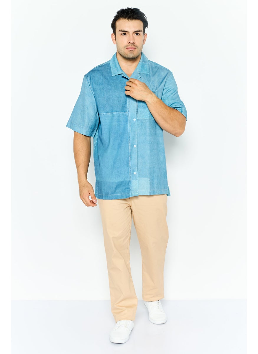 Men Regular Fit Washed Short Sleeves T-Shirt, Blue
