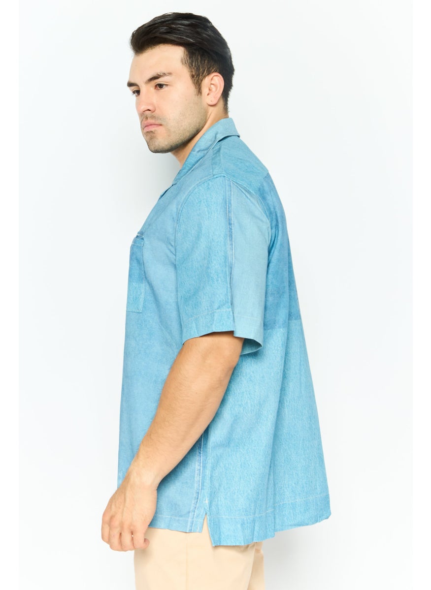 Men Regular Fit Washed Short Sleeves T-Shirt, Blue