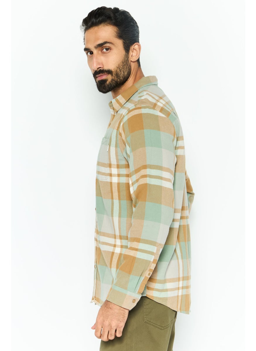 Men Regular Fit Plaid Long Sleeve Casual Shirt, Green