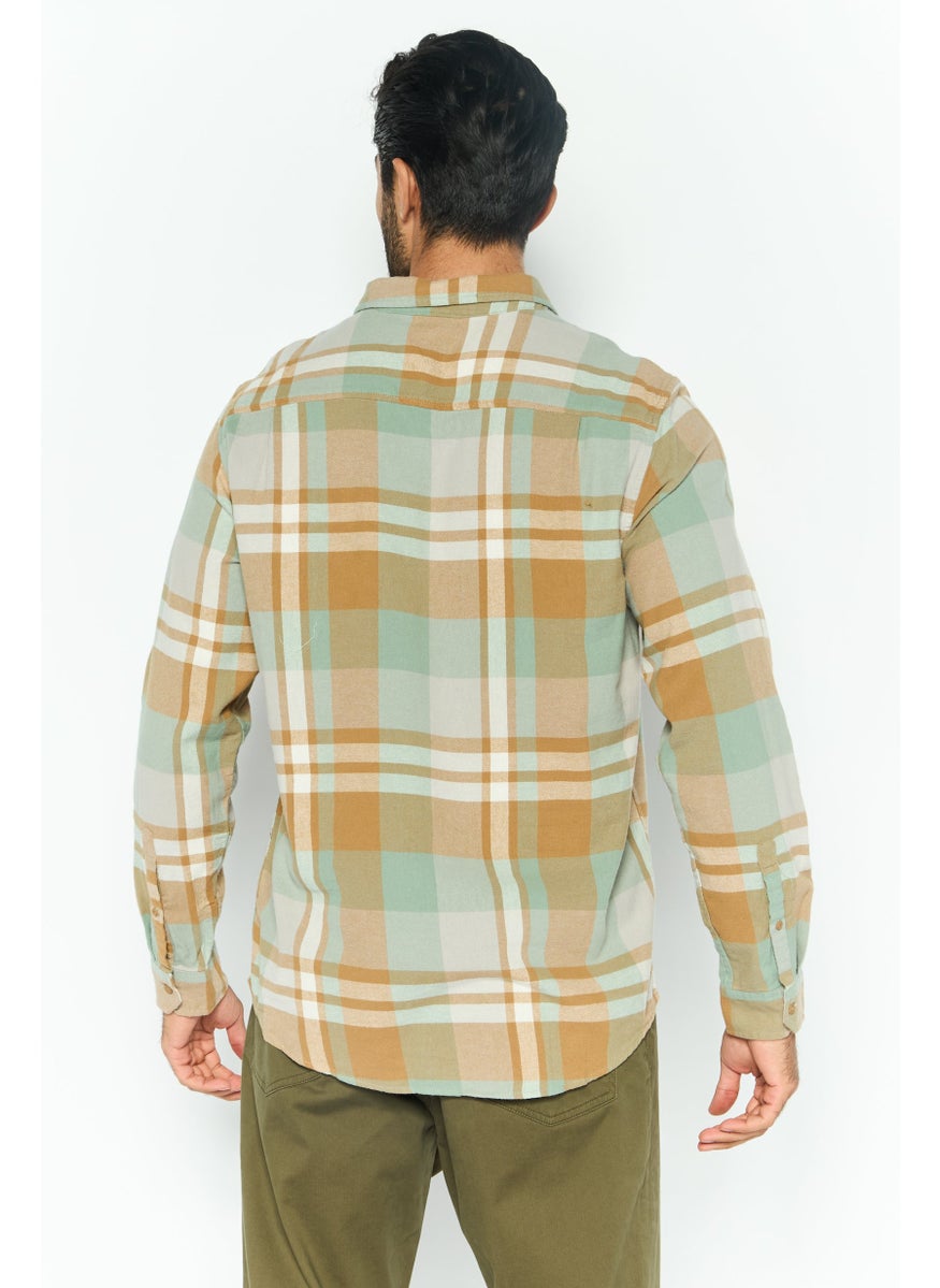 Men Regular Fit Plaid Long Sleeve Casual Shirt, Green