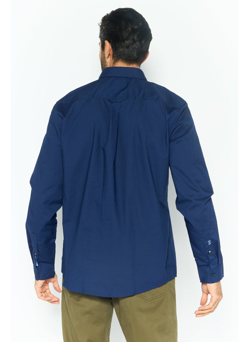 Men Regular Fit Solid Long Sleeves Casual Shirt, Navy