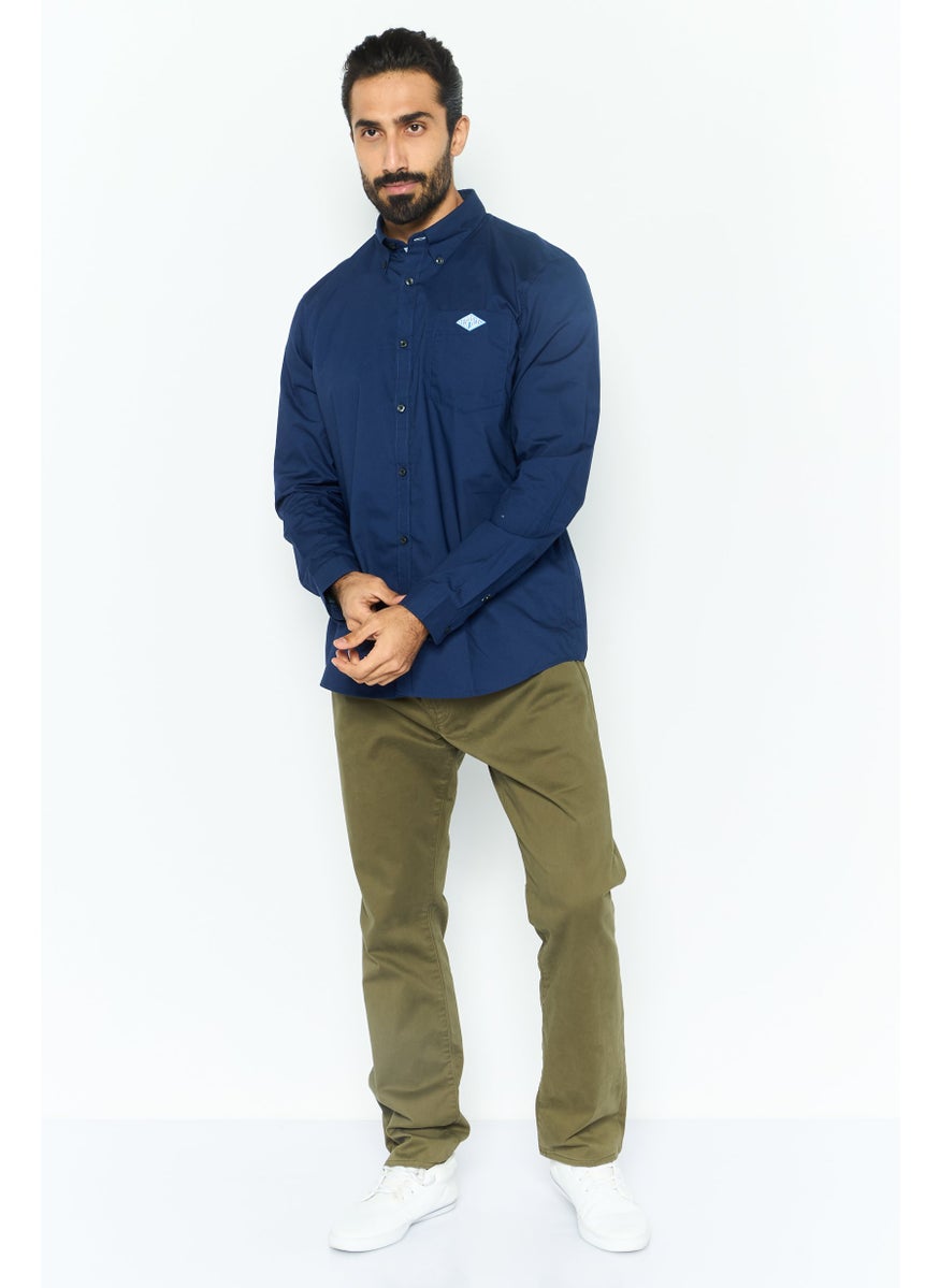 Men Regular Fit Solid Long Sleeves Casual Shirt, Navy