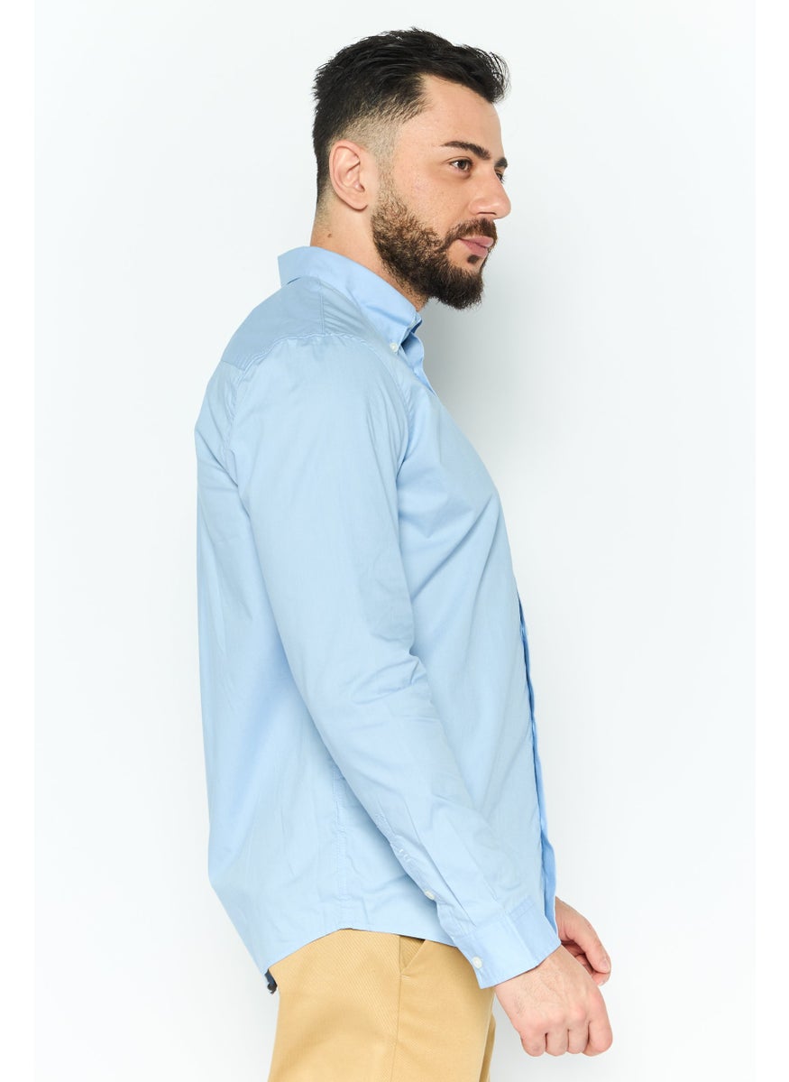 Men Regular  Fit Solid Long Sleeve Casual Shirt, Light Blue