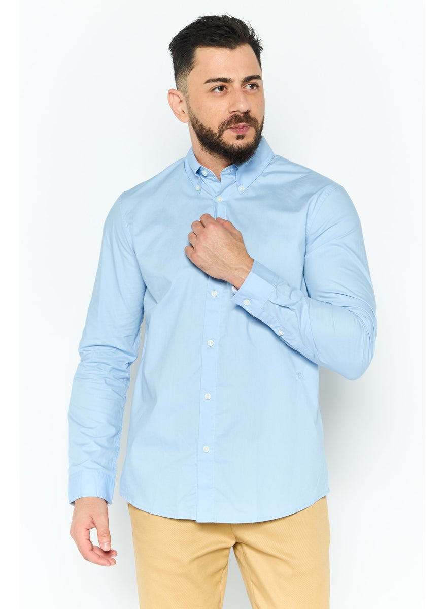 Men Regular  Fit Solid Long Sleeve Casual Shirt, Light Blue