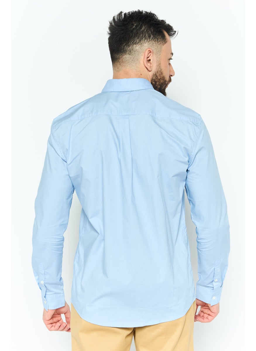Men Regular  Fit Solid Long Sleeve Casual Shirt, Light Blue
