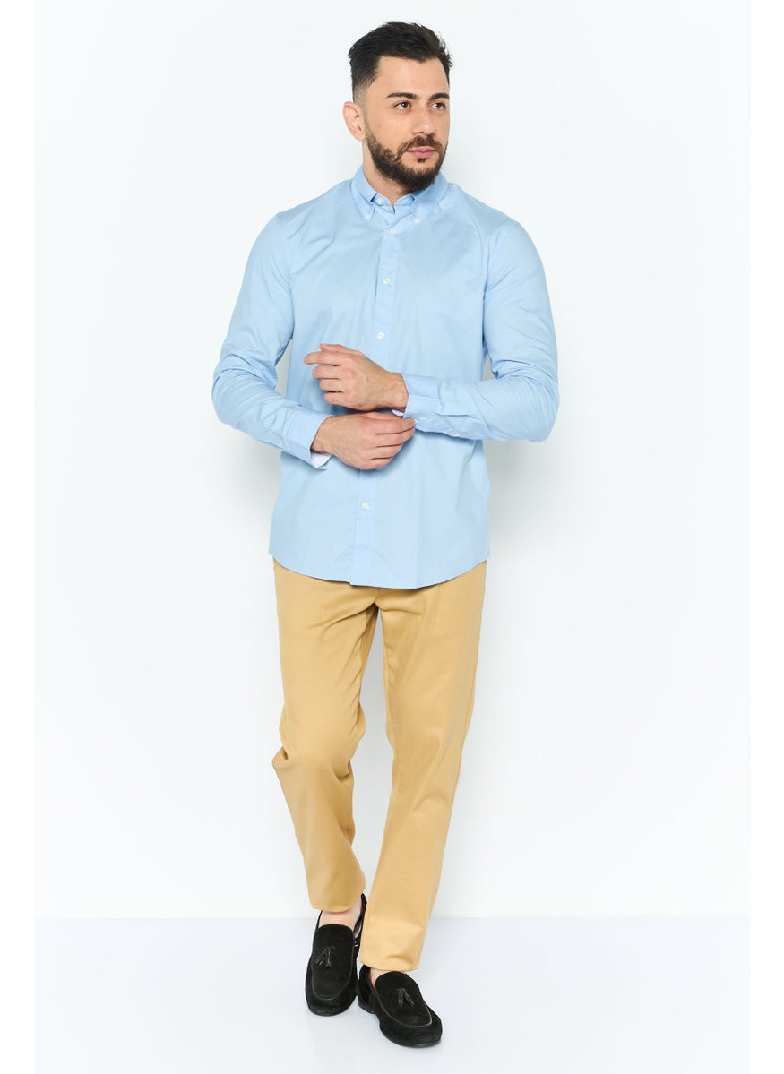 Men Regular  Fit Solid Long Sleeve Casual Shirt, Light Blue
