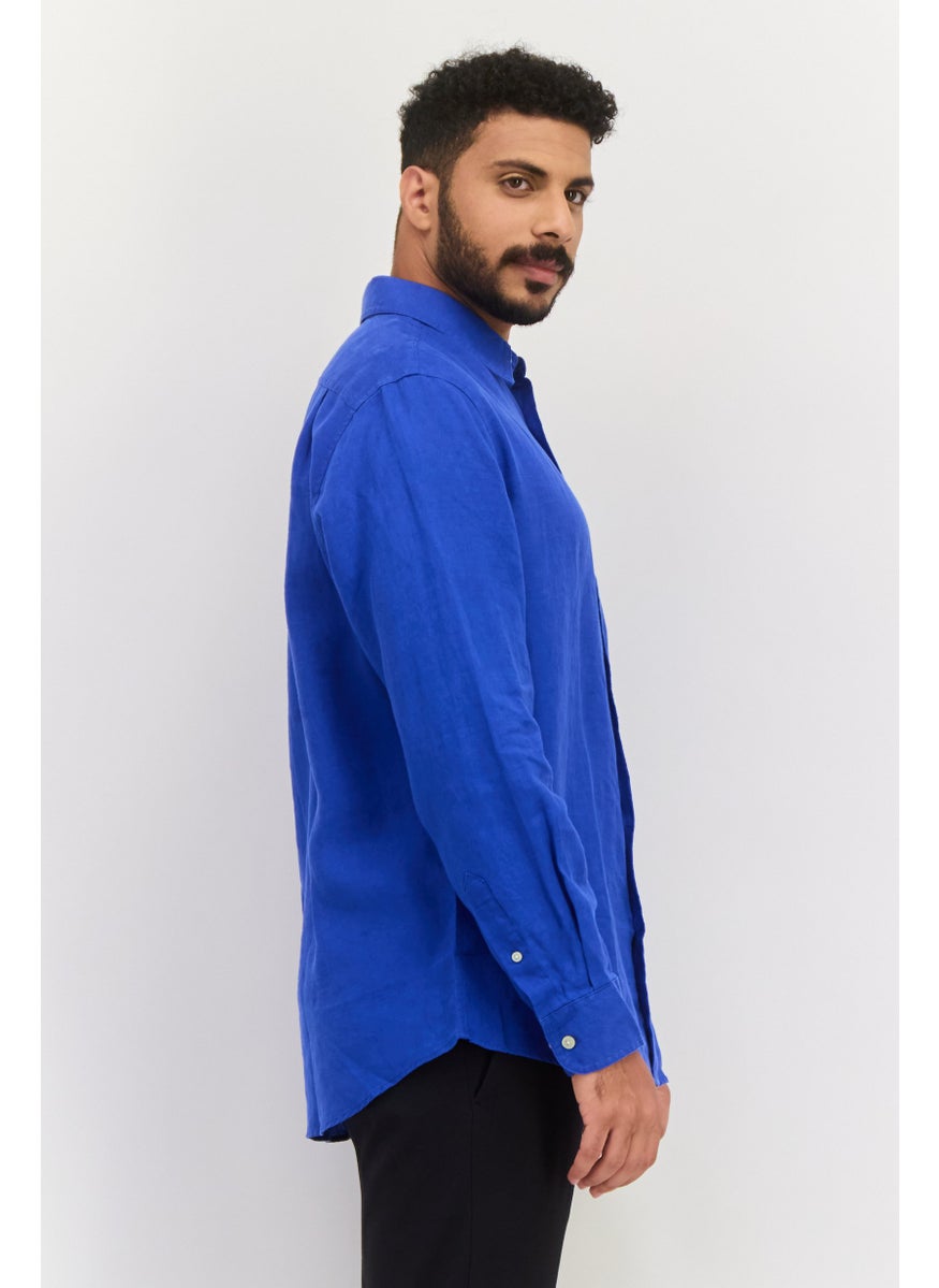 Men Regular Fit Solid Long Sleeve Casual Shirt, Blue