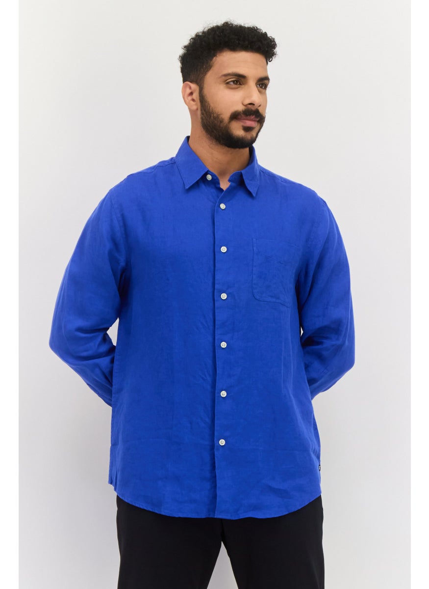 Men Regular Fit Solid Long Sleeve Casual Shirt, Blue