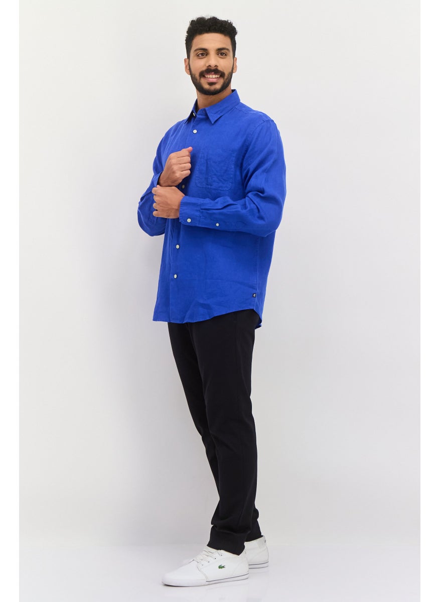 Men Regular Fit Solid Long Sleeve Casual Shirt, Blue