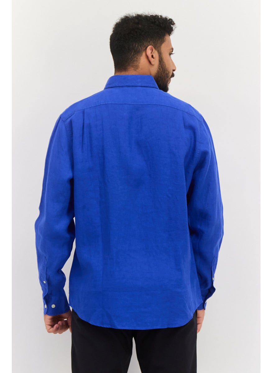 Men Regular Fit Solid Long Sleeve Casual Shirt, Blue